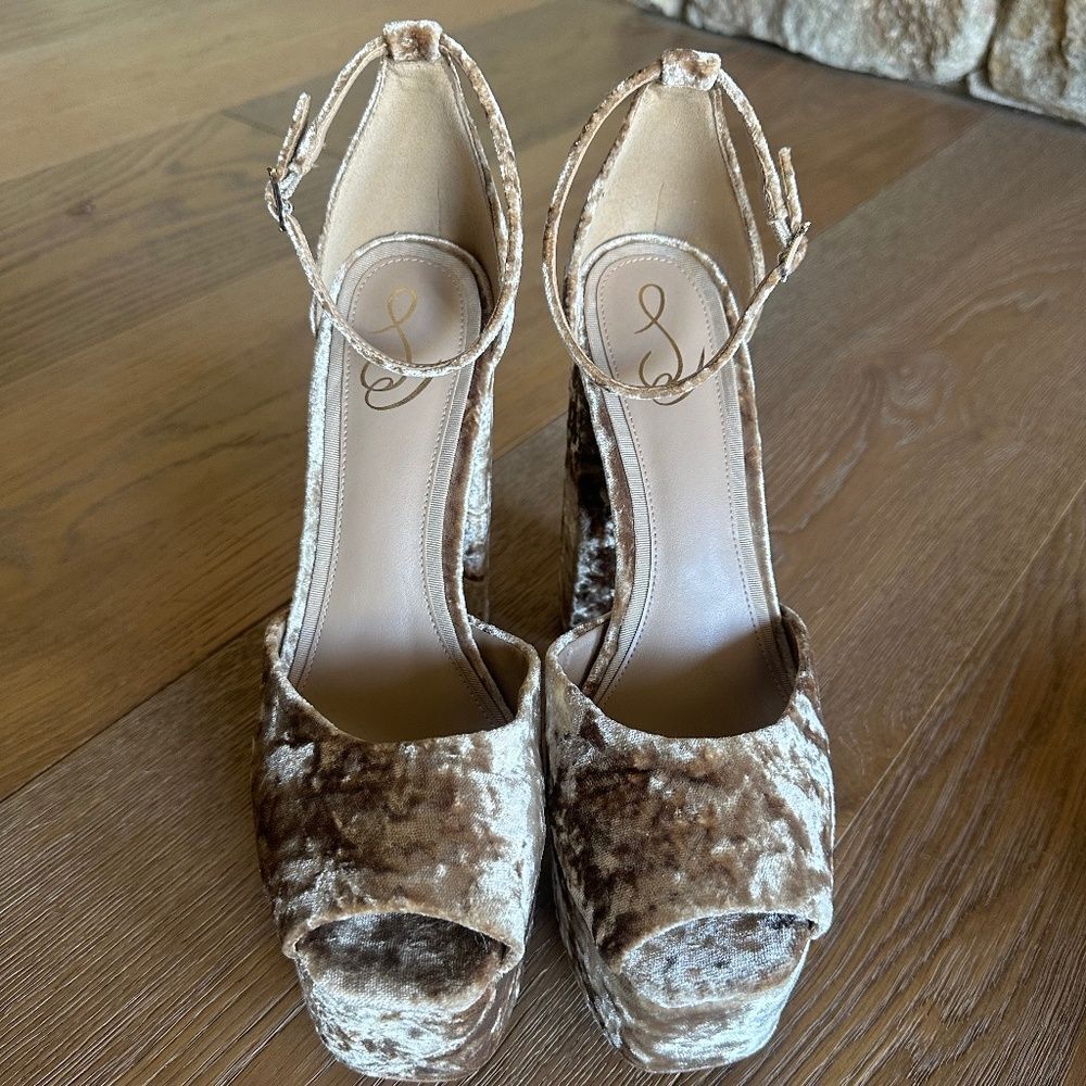 SAM EDELMAN Kori Platform Heel Velvet Prosecco Peep Toe Size 9 NEW - Picture 3 of 12